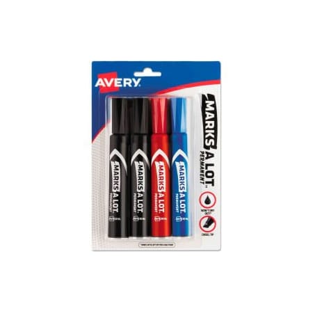 Avery Avery MARKS A LOT Regular Desk-Style Permanent Marker, Broad Chisel Tip, Asstd Colors, 4/Set 7905